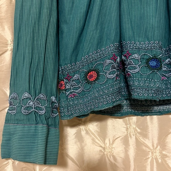 Johnny Was 3 J Workshop Blue Embroidered Prairie Western Shirt Blouse - Picture 3 of 11